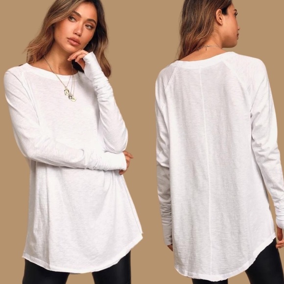 Free People We The Free Arden Tee Long Sleeve in Optic White New with Tags Small - Picture 3 of 14